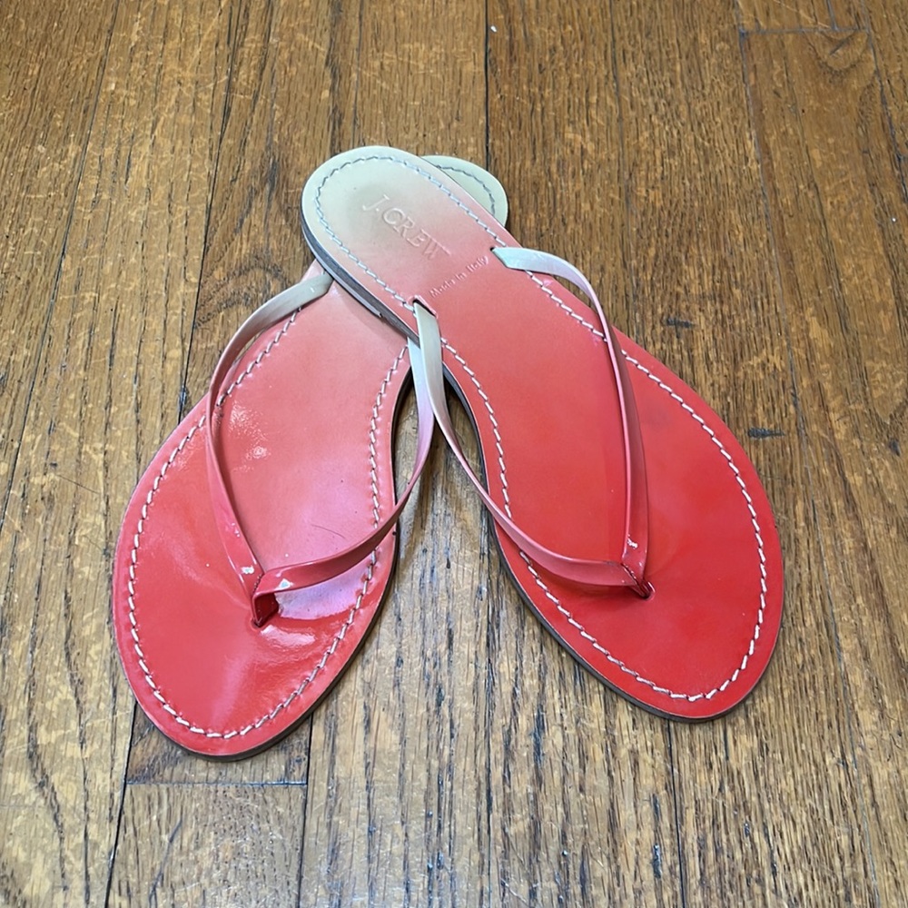J. Crew Coral/Orange Patent Leather Flip Flop Sandals - Picture 2 of 4